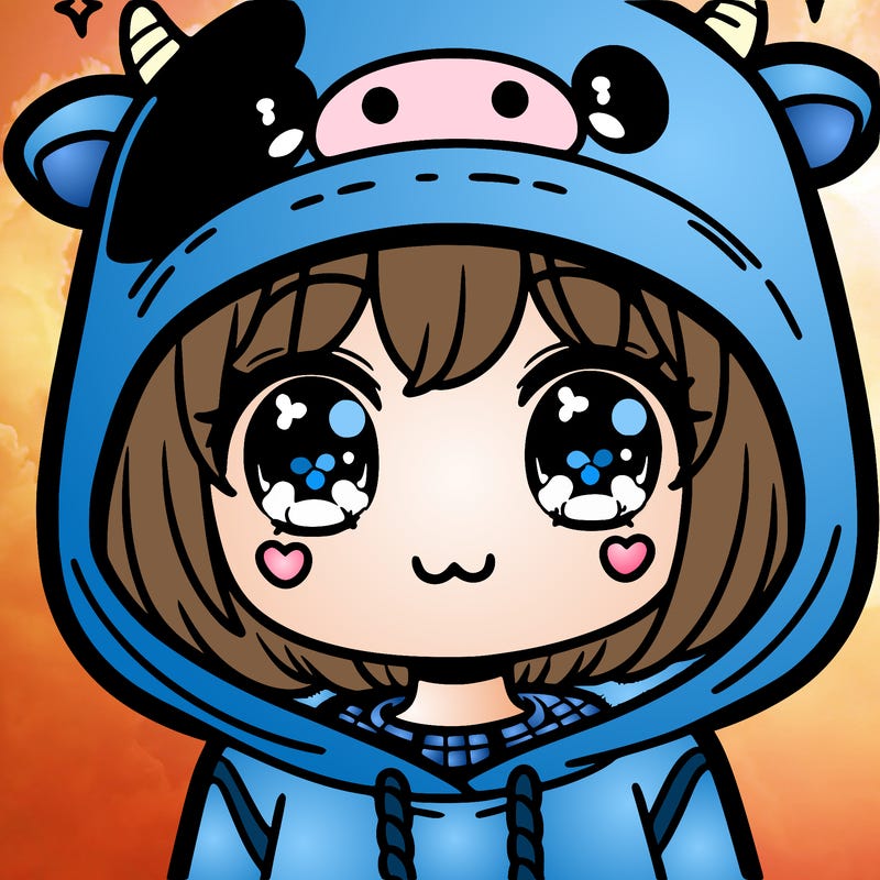 kawaii girl with cow hoodie