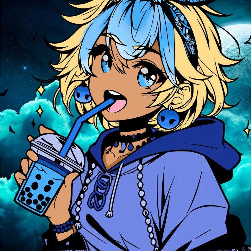 hot baddie anime girl drinking boba and biting the straw