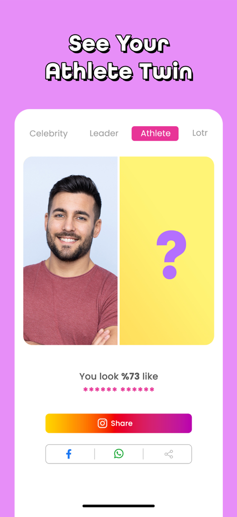 Star by Face·Celeb Lookalike - Pantalla que muestra a un hombre usando la función de doble de atleta en la app Star by Face