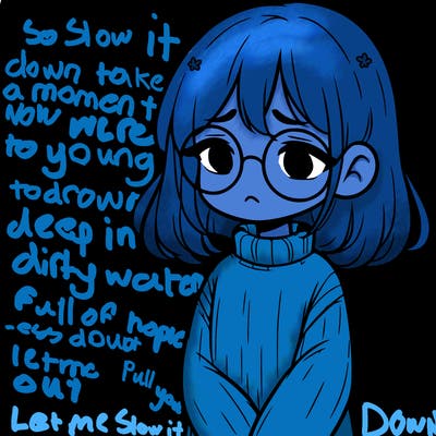 sad girl with glasses in a sweater