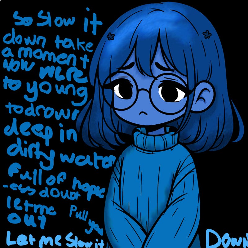 sad girl with glasses in a sweater