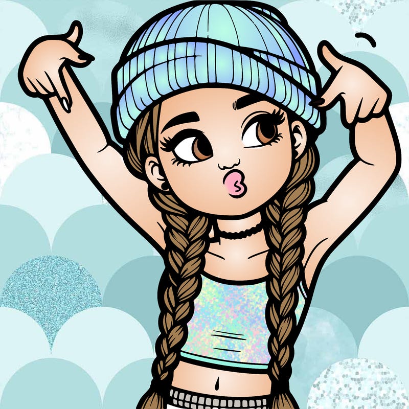 realistic teenage girl with braids and a beanie and crop top doing 🫶🏼