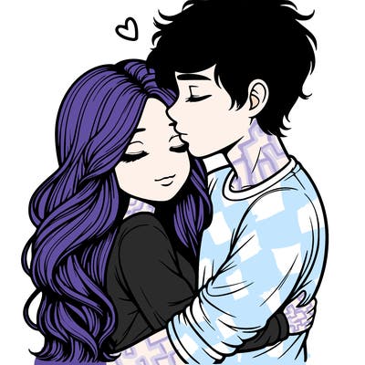 a realistic couple boy and girl hugging and kissing