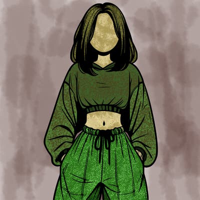 realistic girl faceless with baggy pants and a crop top