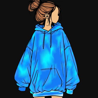 realistic girl with a oversized sweatshirt on and a bun