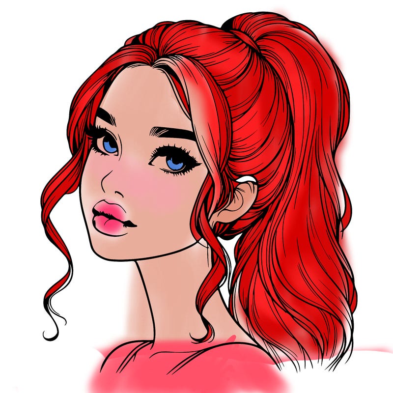 realistic girl with a ponytail on her hair and lips