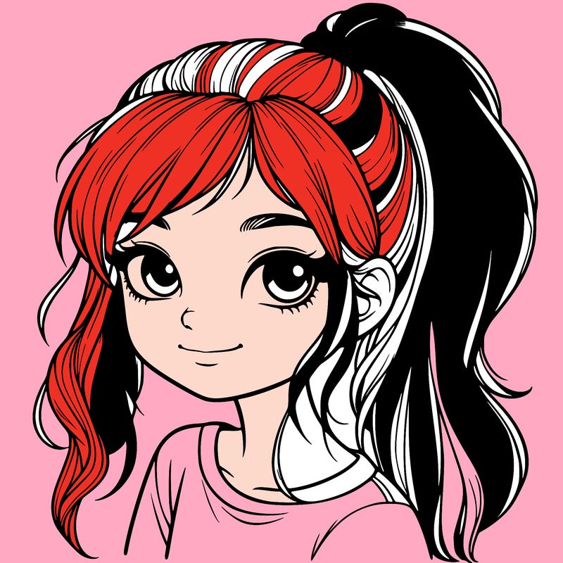 realistic girl with ponytail