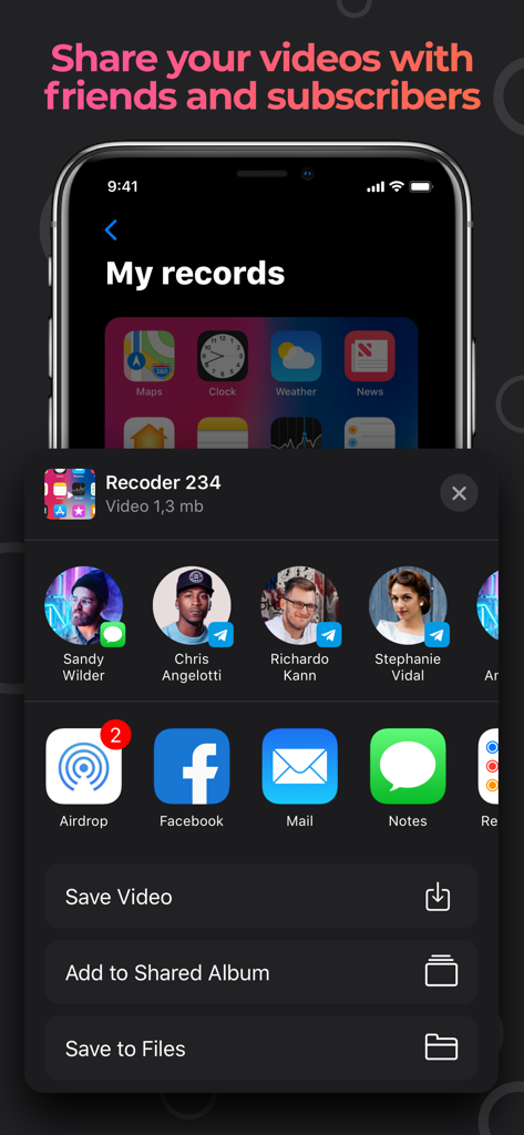 Screen Recorder - StartRec - Screen recording sharing interface in the StartRec app on an iPhone