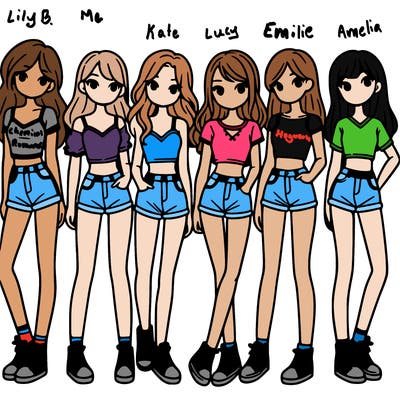 a group of girls wearing crop tops and shorts