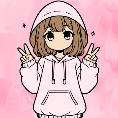 a teenage girl in an oversized hoodie standing with a peace sign