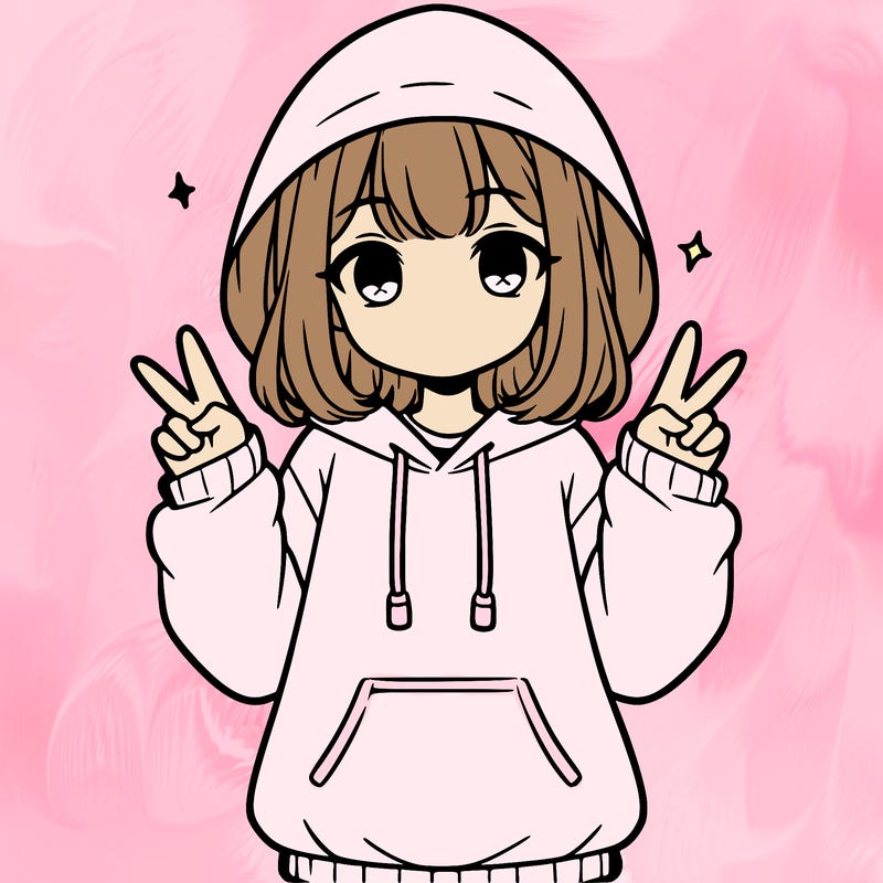 a teenage girl in an oversized hoodie standing with a peace sign