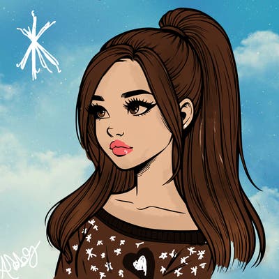 realistic girl with a high ponytail