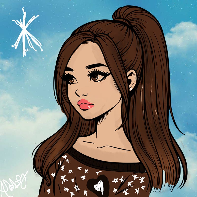 realistic girl with a high ponytail