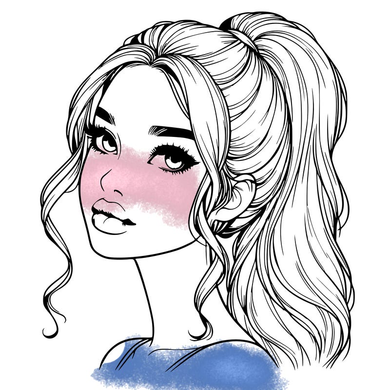 realistic girl with a ponytail on her hair and lips