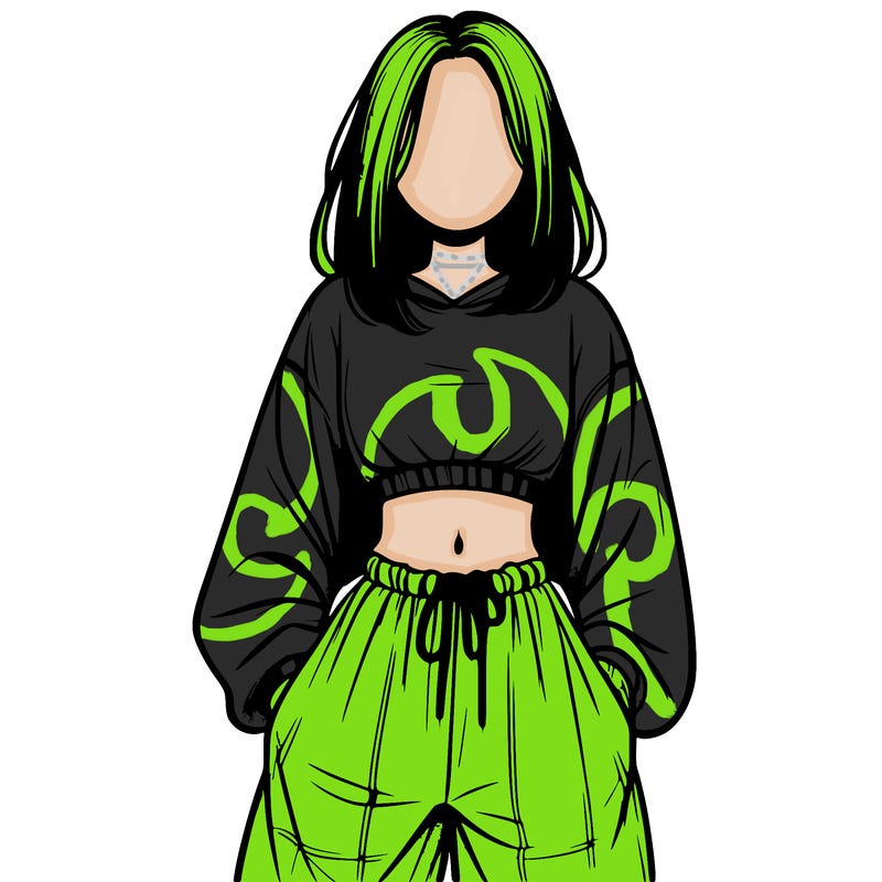 realistic girl faceless with baggy pants and a crop top