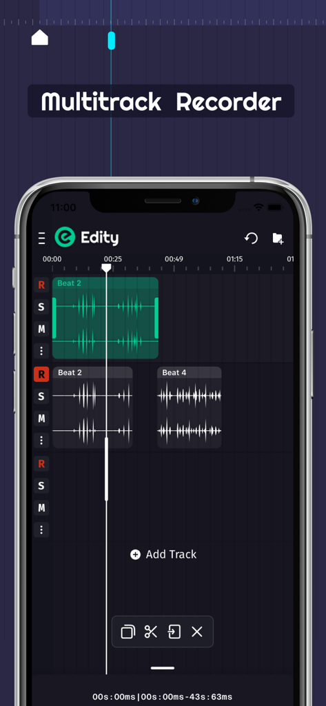 Audio Lab: Music,Voice Editor - Multitrack audio recording and editing interface in the Audio Lab app