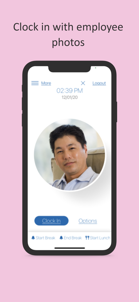 Vista Time Kiosk - Vista Time Kiosk screen showing employee clock in with photo capture