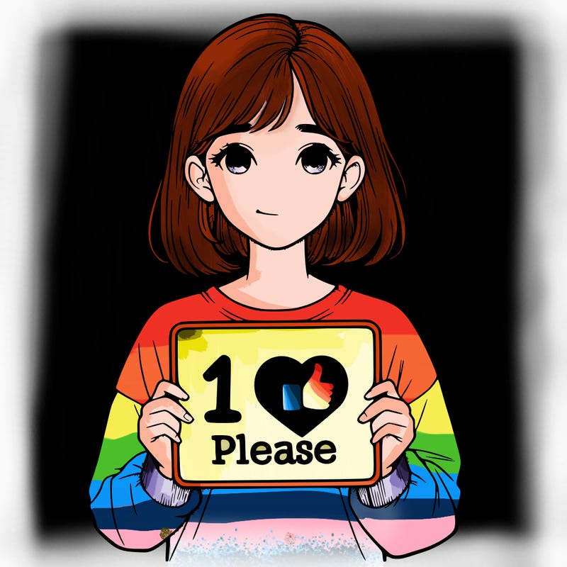 realistic girl holding a sign that says 1 like please