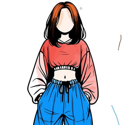 realistic girl faceless with baggy pants and a crop top