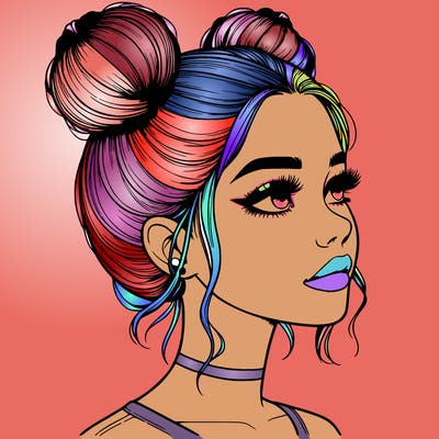 realistic girl with buns on the top of her head