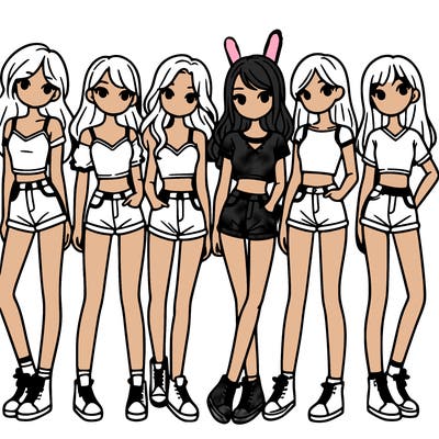 a group of girls wearing crop tops and shorts