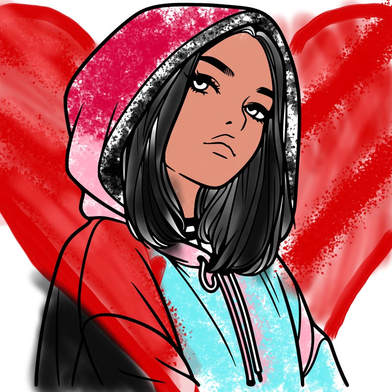 a realistic girl in a hoodie