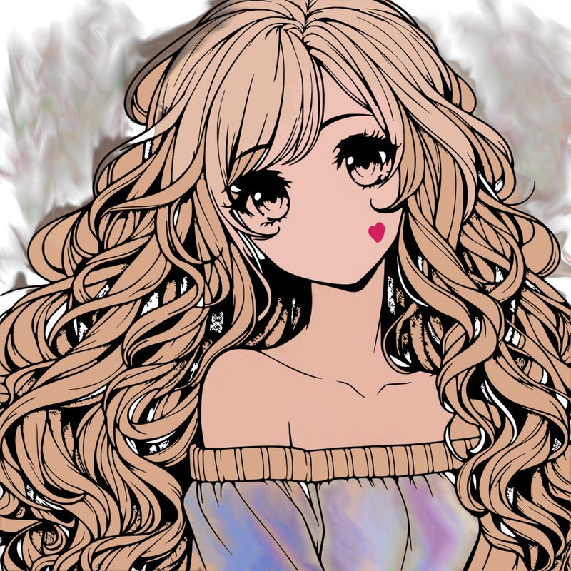 realistic, anime girl with really long curly hair
