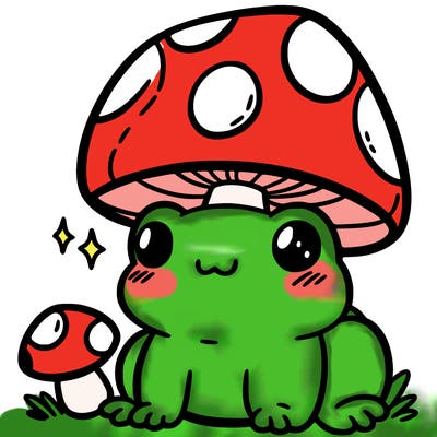 a cute frog with a mushroom hat