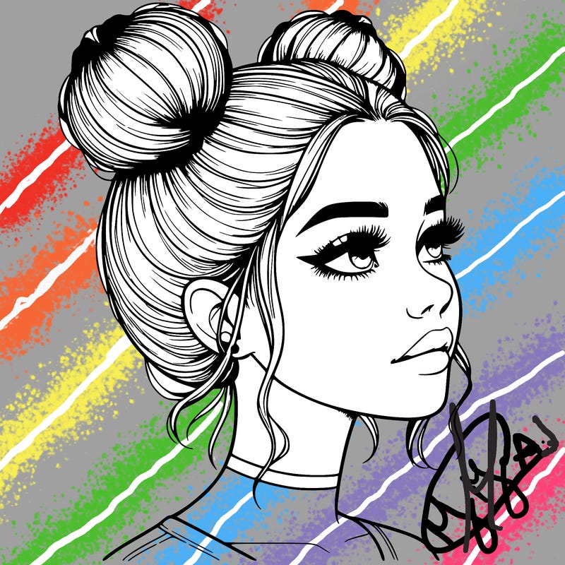 realistic girl with buns on the top of her head