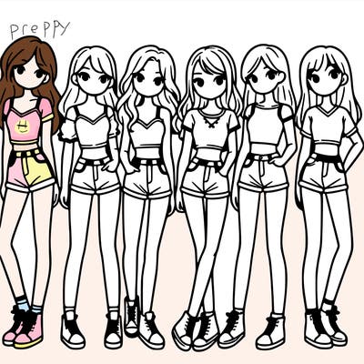 a group of girls wearing crop tops and shorts