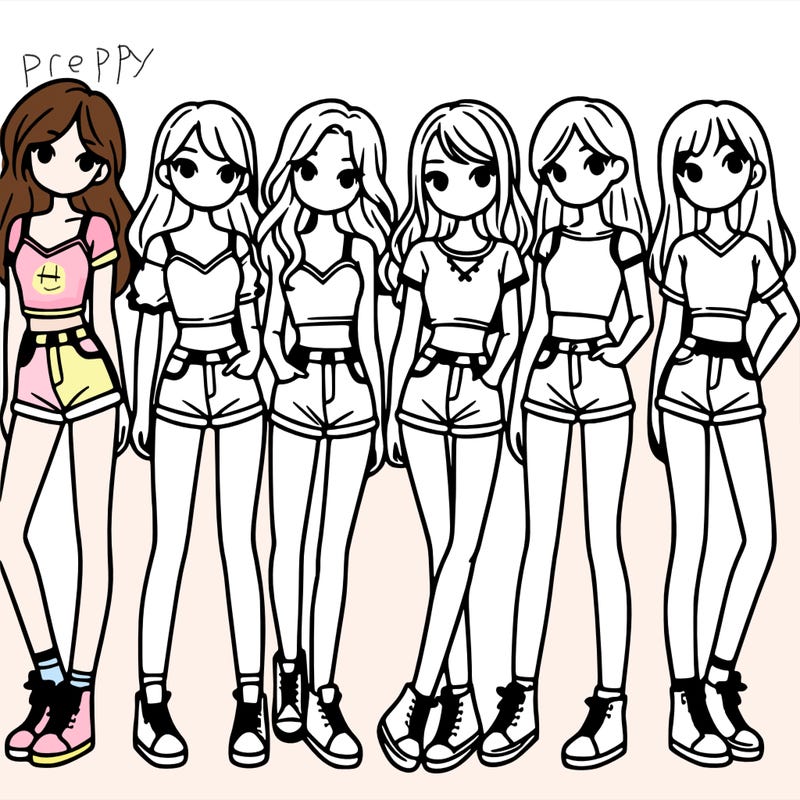 a group of girls wearing crop tops and shorts