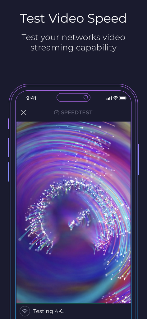 Speedtest by Ookla app performing a 4K video streaming quality test