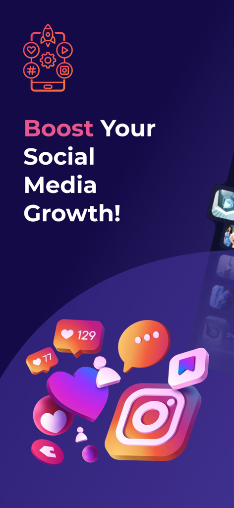 Boost App Social - Promotional graphic for Boost App Social featuring social media engagement icons like hearts and speech bubbles with the text Boost Your Social Media Growth.