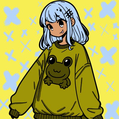 girl wearing frogging sweatshirt