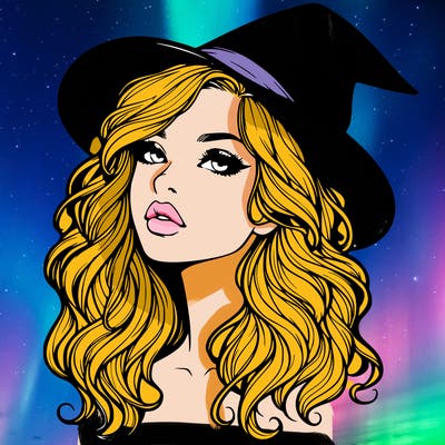 realistic witch girl with wavy hair and lips