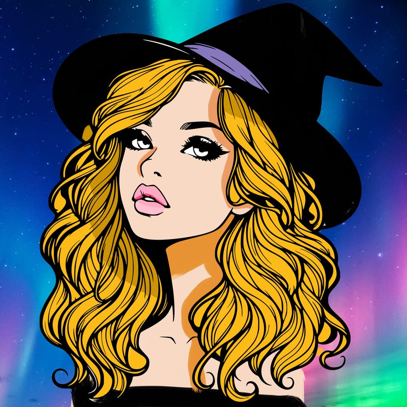 realistic witch girl with wavy hair and lips