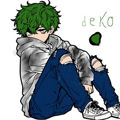 a male hoddie ripped jeans messy hair anime