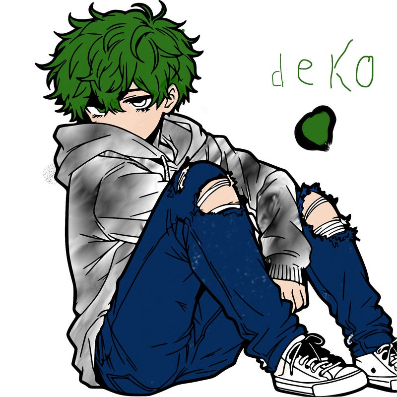 a male hoddie ripped jeans messy hair anime