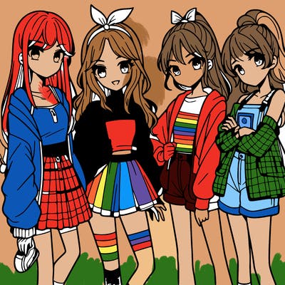 teen manga girls group of 4