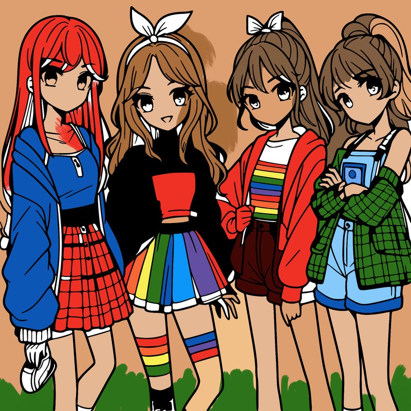 teen manga girls group of 4