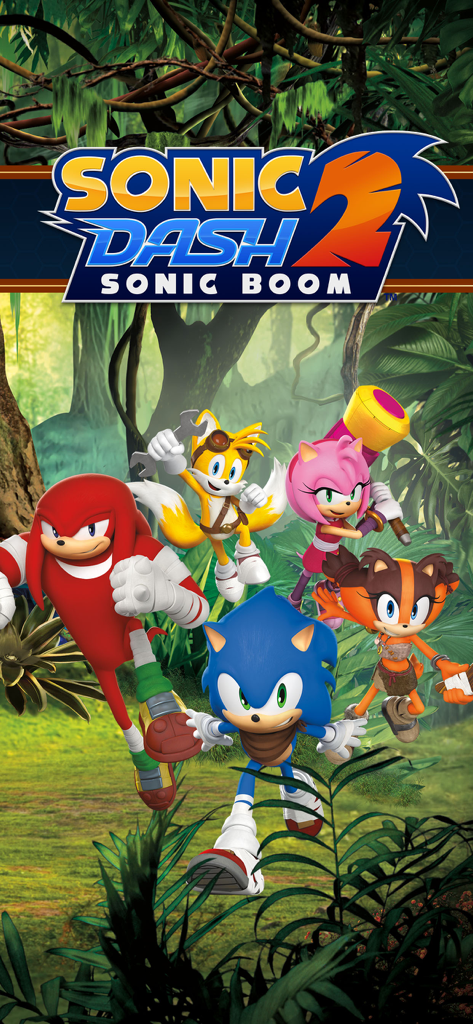 Sonic Dash 2: Sonic Boom - Sonic et ses amis dans un décor de jungle tiré de Sonic Dash 2 et Sonic Boom