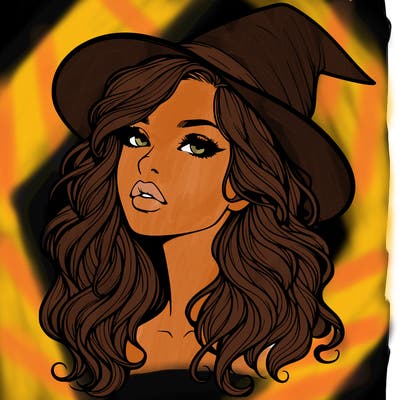 realistic witch girl with wavy hair and lips