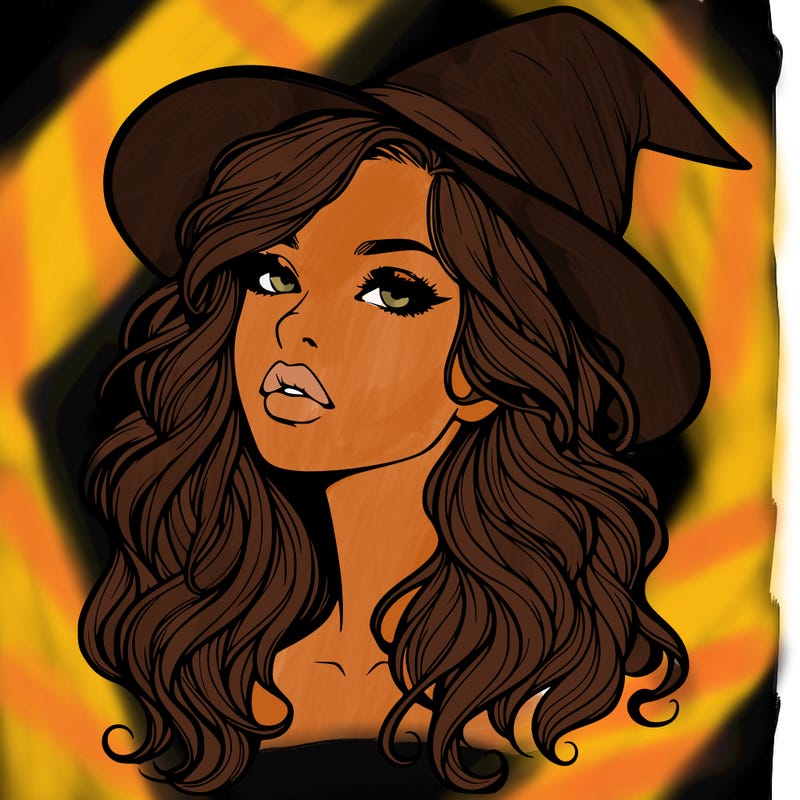 realistic witch girl with wavy hair and lips