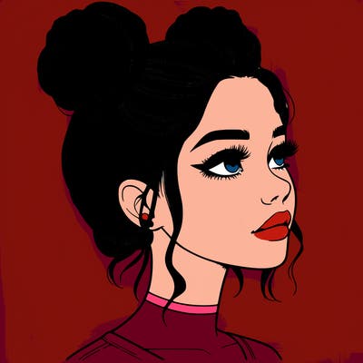 realistic girl with buns on the top of her head