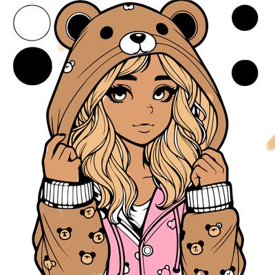 realistic girl in a animal pjs hoodie