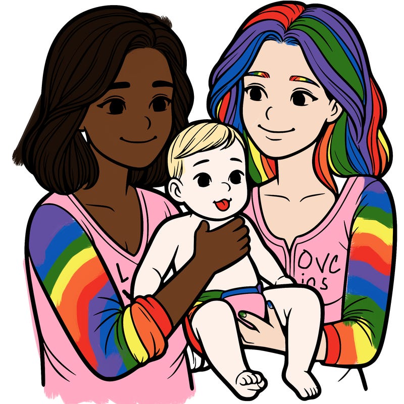 two realistic women holding one baby together