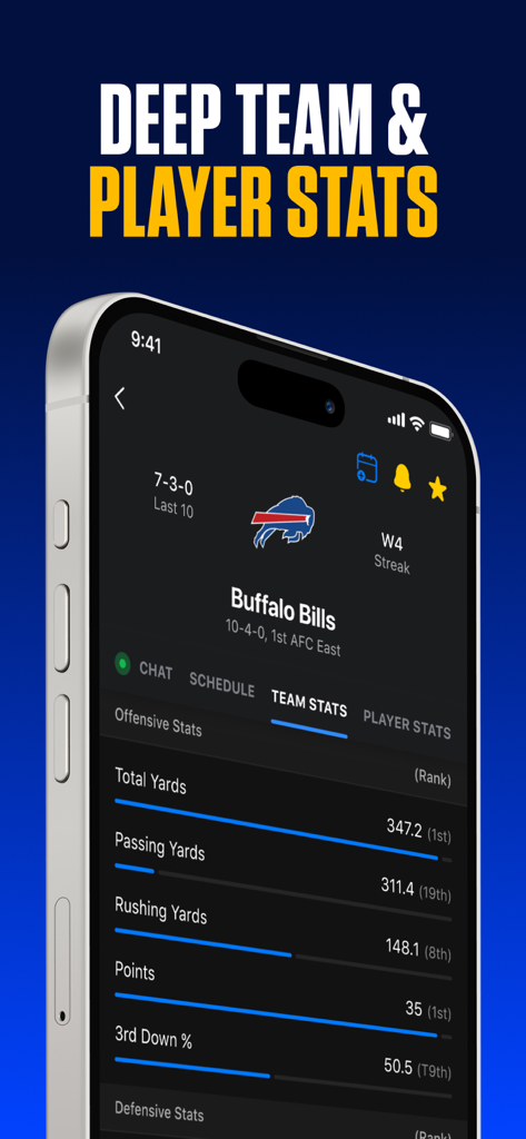 theScore: Sports News & Scores - Detailed team and player stats for Buffalo Bills on theScore sports app