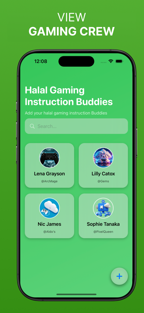 HaIaI CIoud Gaming - Interface of the Halal Cloud Gaming app showing a list of gaming buddies with their profile pictures and usernames