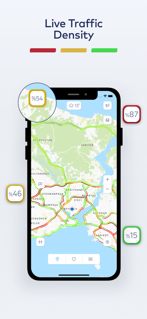 IBB CepTrafik - IBB CepTrafik app interface showing live traffic density map of Istanbul