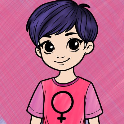 girl with pixie cut and feminist shirt
